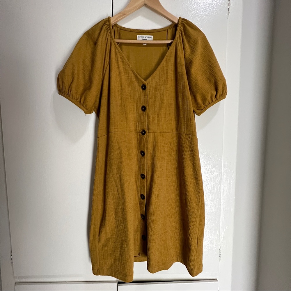 Madewell Texture & Thread Marigold Mustard Button Dress Sz M
